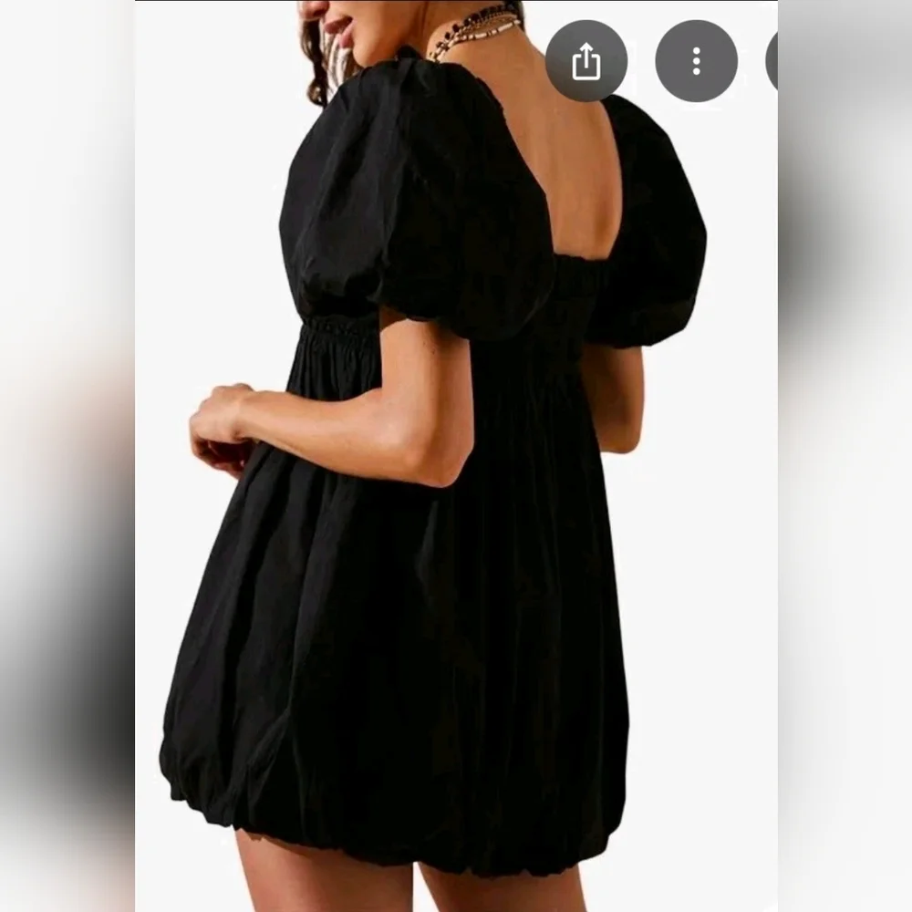 ❤️ NWT! FREE PEOPLE RENDEVOUS ME BLACK PUFF SLEEVE POPLIN MINI DRESS, MEDIUM